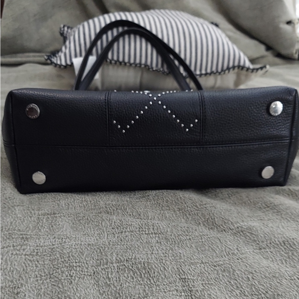 Michael Kors Leighton Large Black Pebbled Leather Shoulder Tote Silver Accent - Picture 4 of 13